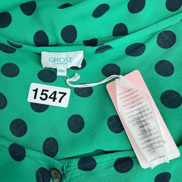 NWT Ghost London Jamie Long Sleeve Midi Dress Green Spot Print Women's Size XL - Picture 10 of 11